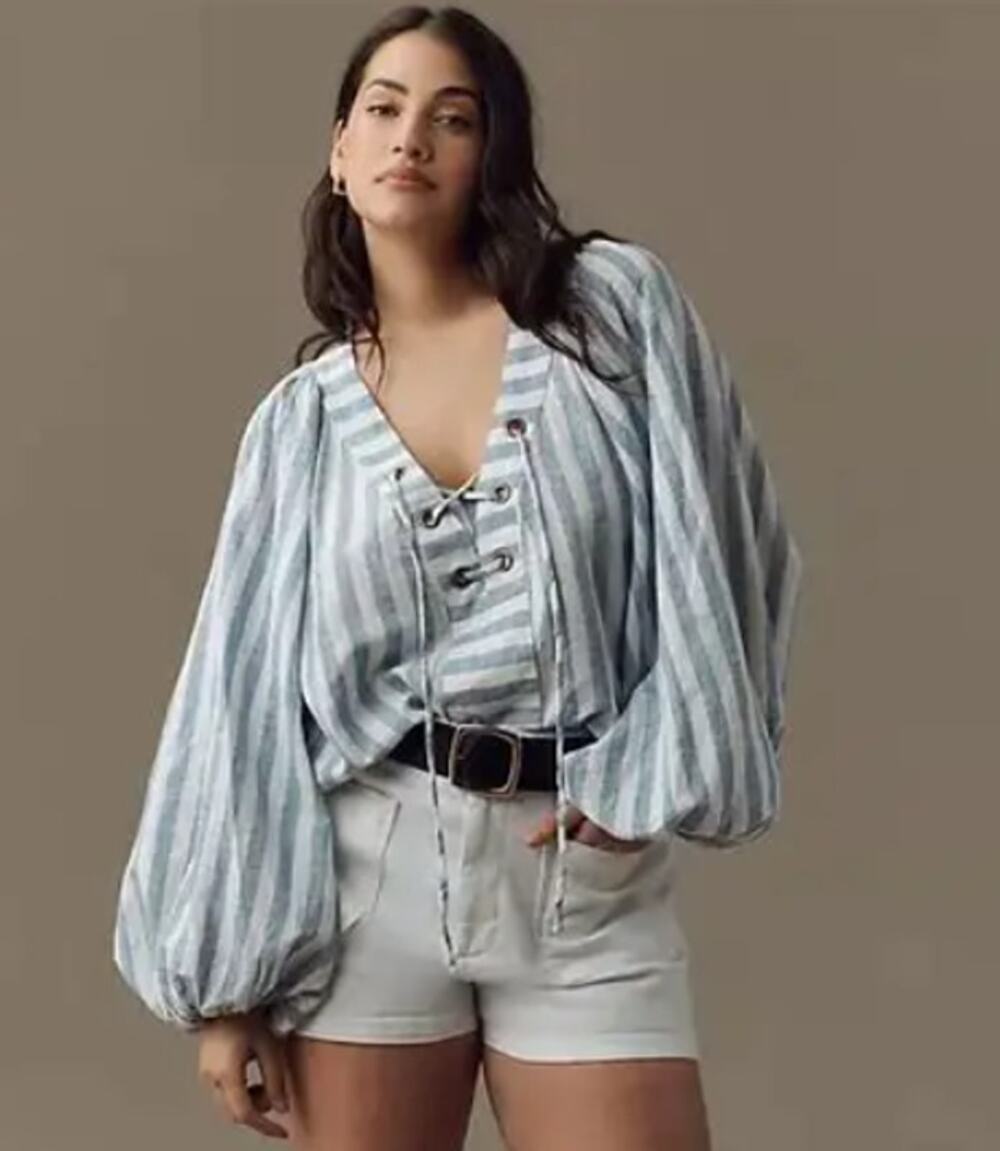New Anthropologie Linen Dolman Lace-Up Blouse - XS